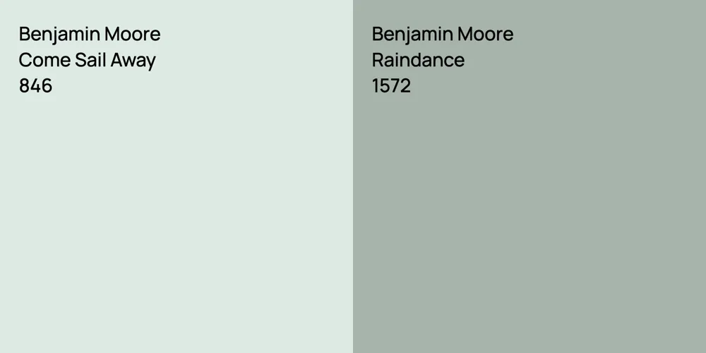 Benjamin Moore Come Sail Away vs. Benjamin Moore Raindance