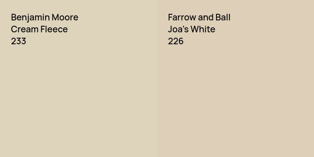 Benjamin Moore Cream Fleece vs. Farrow and Ball Joa's White