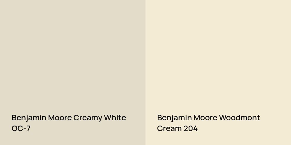 Benjamin Moore Creamy White vs. Benjamin Moore Woodmont Cream