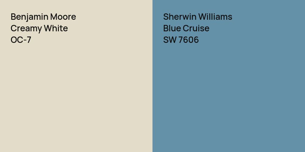 Benjamin Moore Creamy White vs. Sherwin Williams Blue Cruise