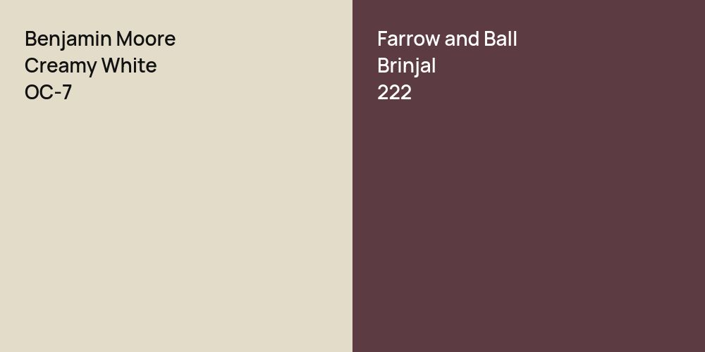 Benjamin Moore Creamy White vs. Farrow and Ball Brinjal