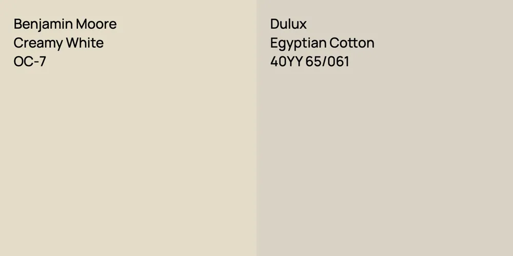 Benjamin Moore Creamy White vs. Dulux Egyptian Cotton