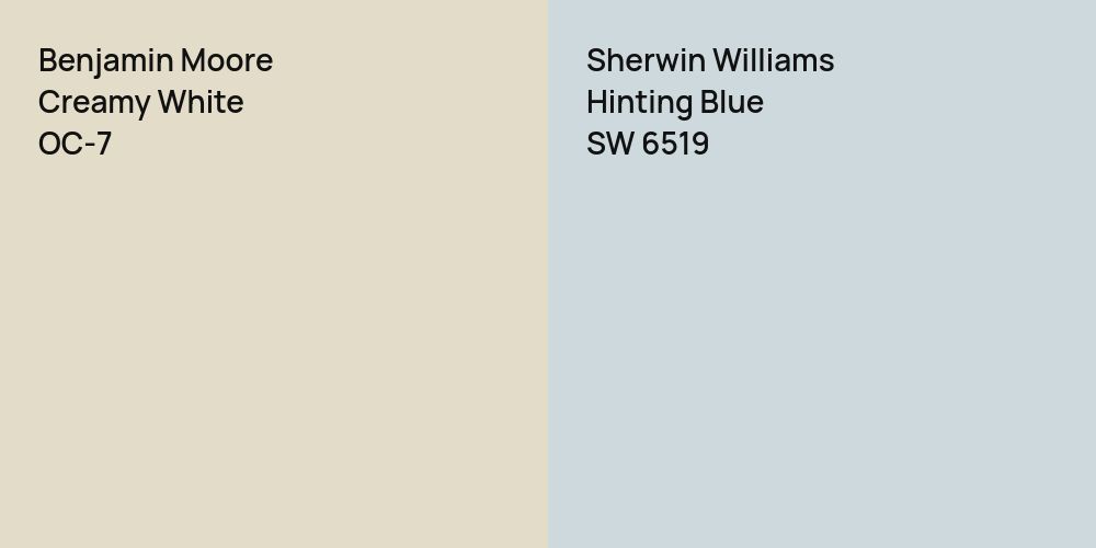 Benjamin Moore Creamy White vs. Sherwin Williams Hinting Blue