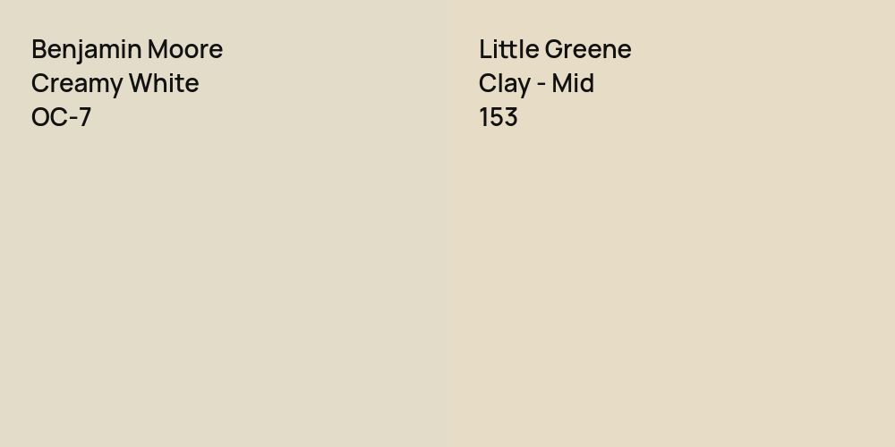 Benjamin Moore Creamy White vs. Little Greene Clay - Mid