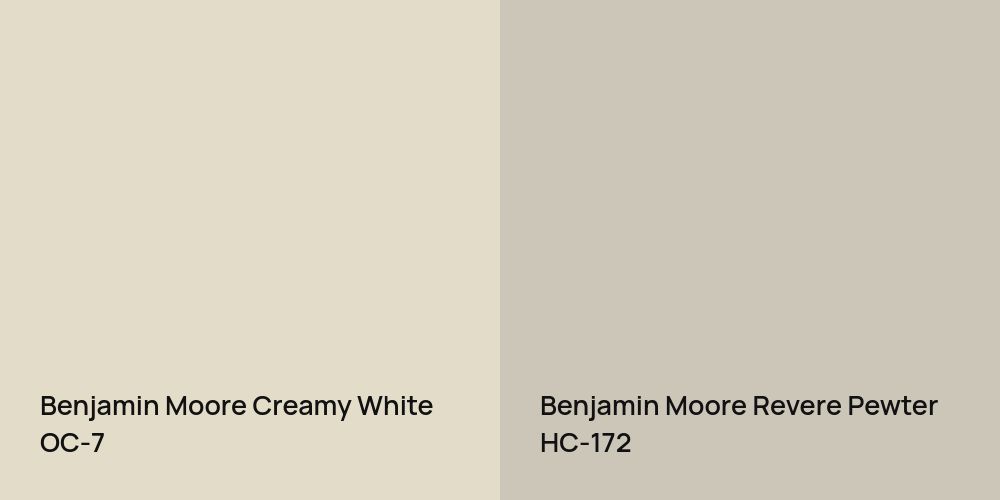 Benjamin Moore Creamy White vs. Benjamin Moore Revere Pewter