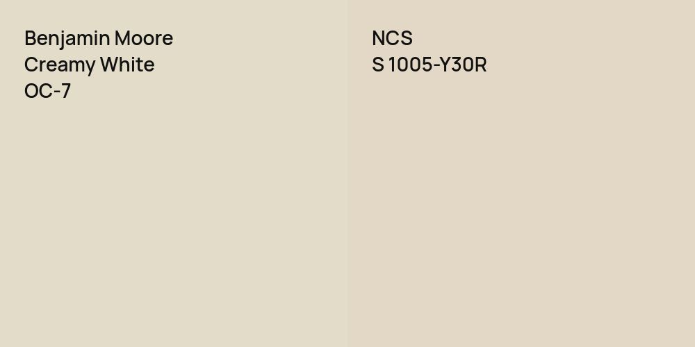 Benjamin Moore Creamy White vs. NCS S 1005-Y30R