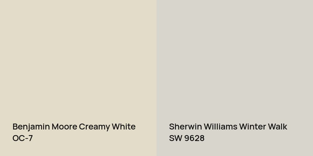 Benjamin Moore Creamy White vs. Sherwin Williams Winter Walk