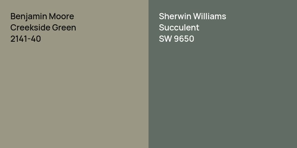 Benjamin Moore Creekside Green vs. Sherwin Williams Succulent