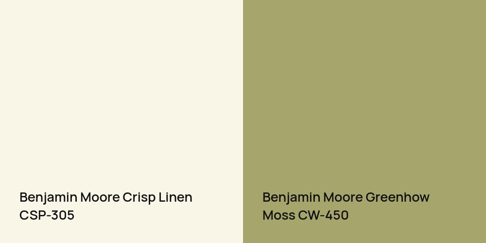 Benjamin Moore Crisp Linen vs. Benjamin Moore Greenhow Moss