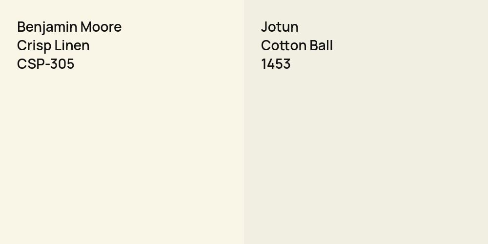 Benjamin Moore Crisp Linen vs. Jotun Cotton Ball