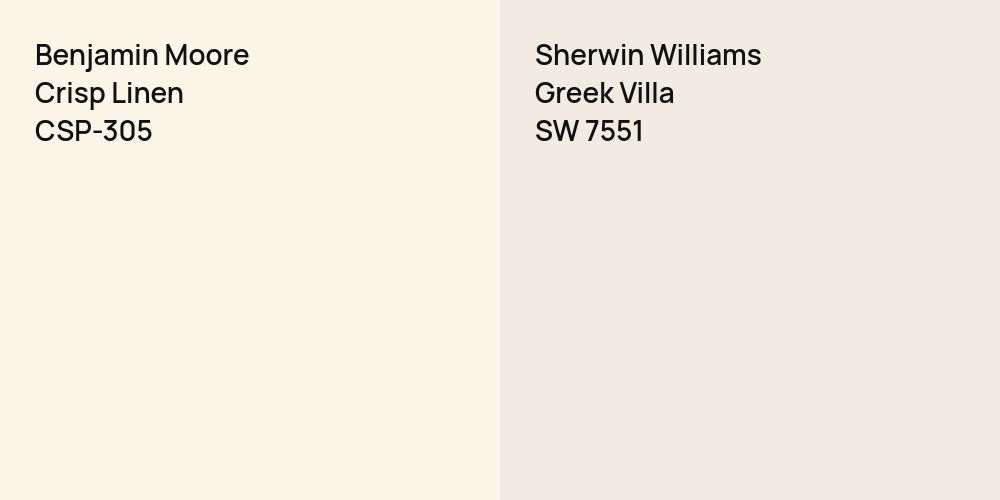 Benjamin Moore Crisp Linen vs. Sherwin Williams Greek Villa