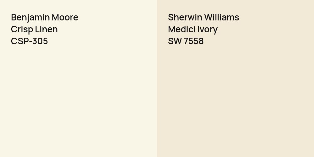 Benjamin Moore Crisp Linen vs. Sherwin Williams Medici Ivory