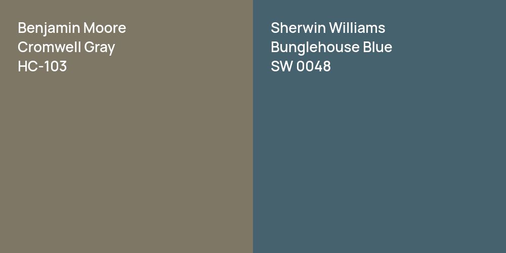 Benjamin Moore Cromwell Gray vs. Sherwin Williams Bunglehouse Blue