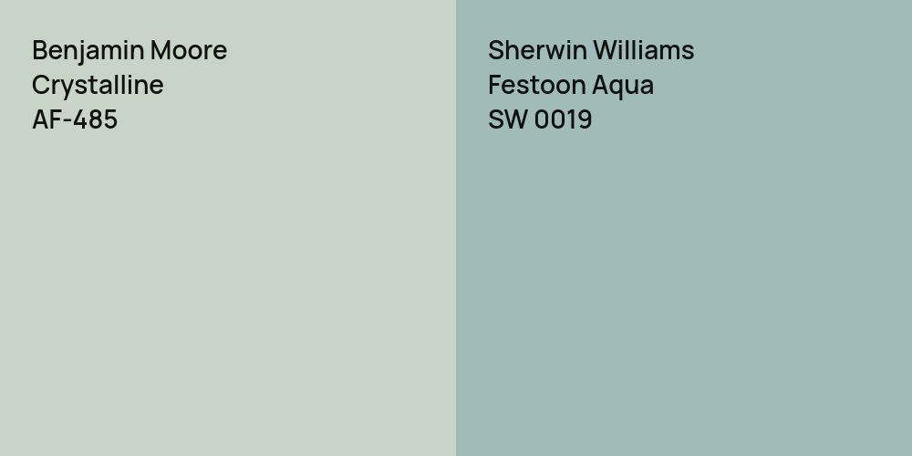 Benjamin Moore Crystalline vs. Sherwin Williams Festoon Aqua