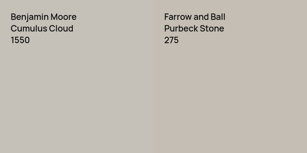 Benjamin Moore Cumulus Cloud vs. Farrow and Ball Purbeck Stone