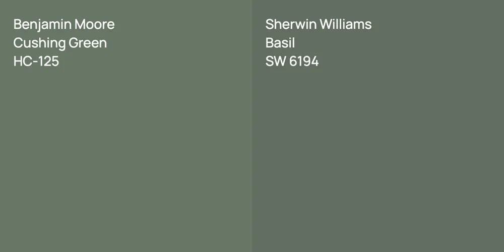 Benjamin Moore Cushing Green vs. Sherwin Williams Basil