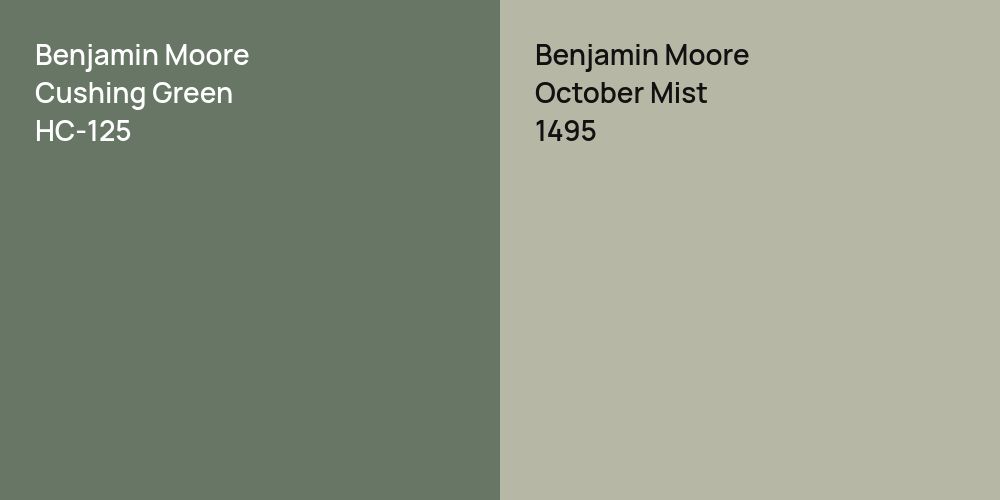 Benjamin Moore Cushing Green vs. Benjamin Moore October Mist