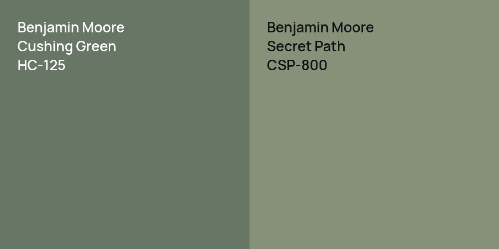 Benjamin Moore Cushing Green vs. Benjamin Moore Secret Path