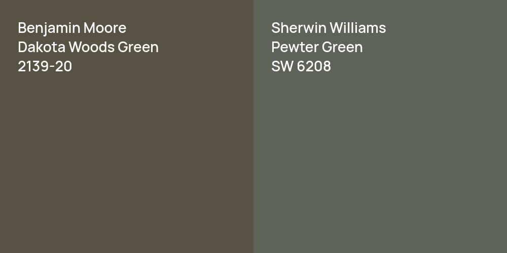 Benjamin Moore Dakota Woods Green vs. Sherwin Williams Pewter Green