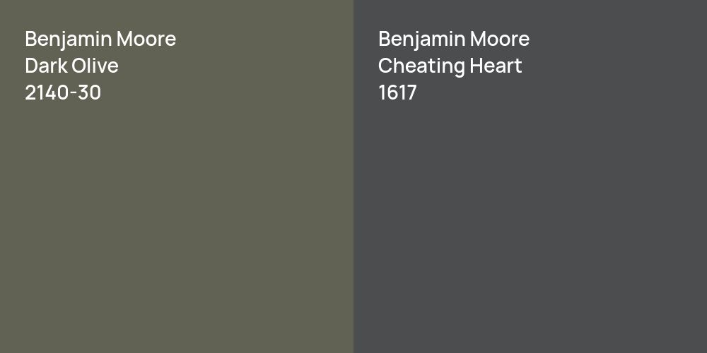 Benjamin Moore Dark Olive vs. Benjamin Moore Cheating Heart