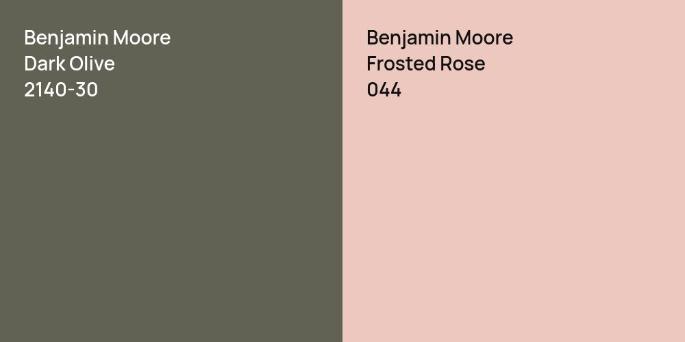 Benjamin Moore Dark Olive vs. Benjamin Moore Frosted Rose