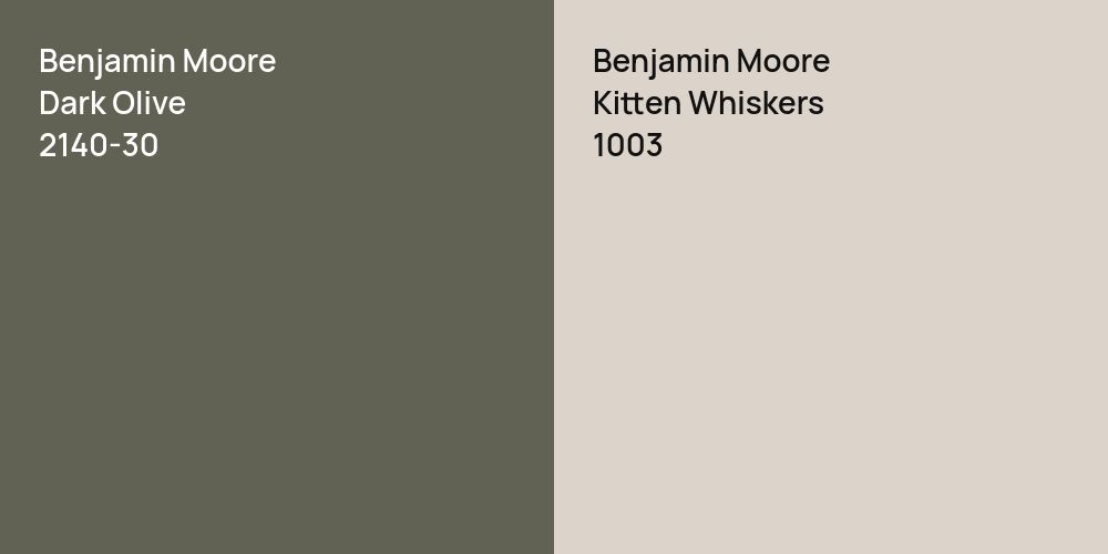 Benjamin Moore Dark Olive vs. Benjamin Moore Kitten Whiskers