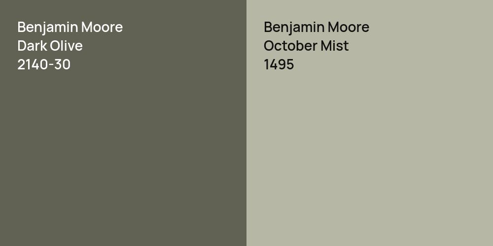 Benjamin Moore Dark Olive vs. Benjamin Moore October Mist