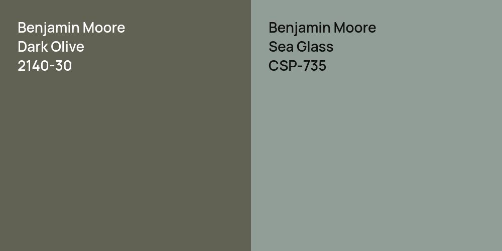 Benjamin Moore Dark Olive vs. Benjamin Moore Sea Glass