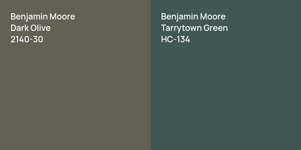 Benjamin Moore Dark Olive vs. Benjamin Moore Tarrytown Green