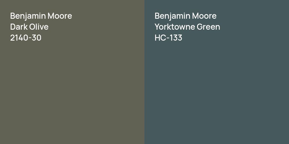 Benjamin Moore Dark Olive vs. Benjamin Moore Yorktowne Green