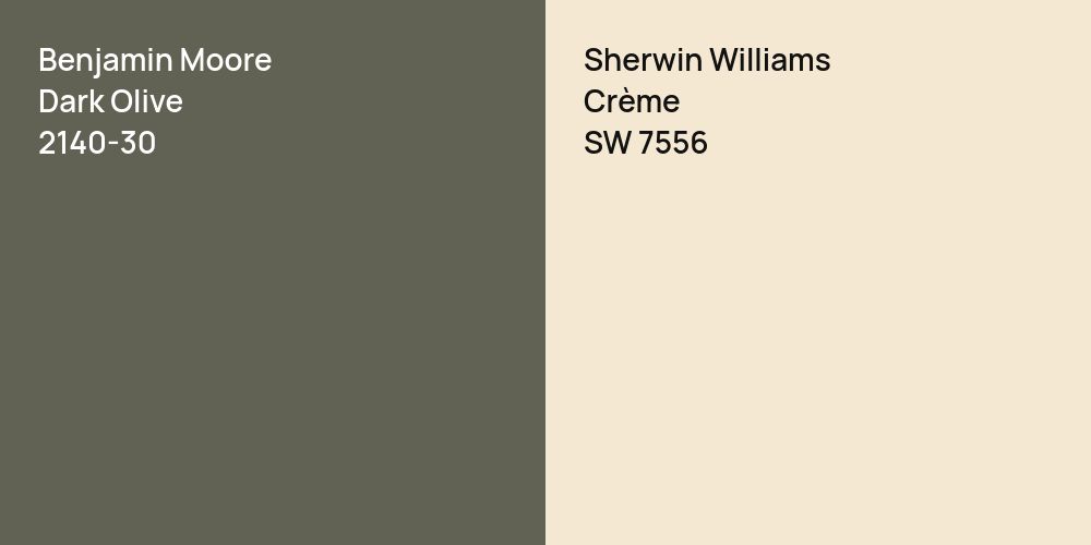 Benjamin Moore Dark Olive vs. Sherwin Williams Crème