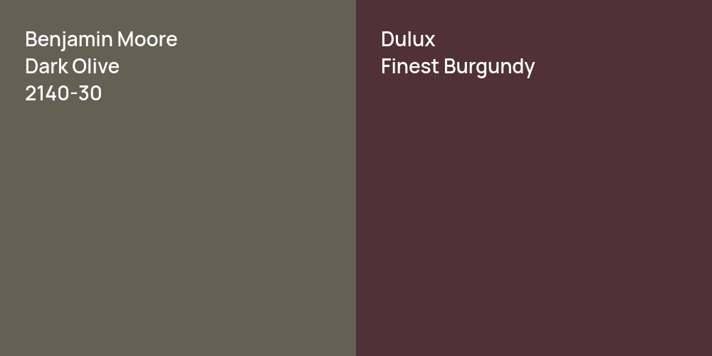 Benjamin Moore Dark Olive vs. Dulux Finest Burgundy