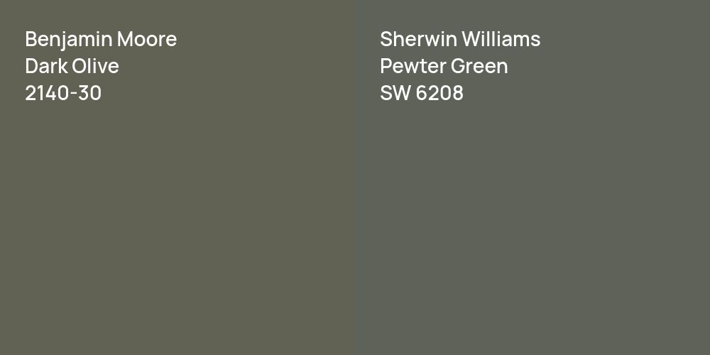 Benjamin Moore Dark Olive vs. Sherwin Williams Pewter Green