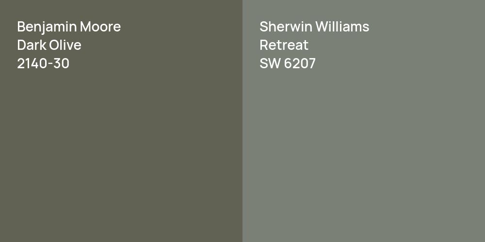 Benjamin Moore Dark Olive vs. Sherwin Williams Retreat