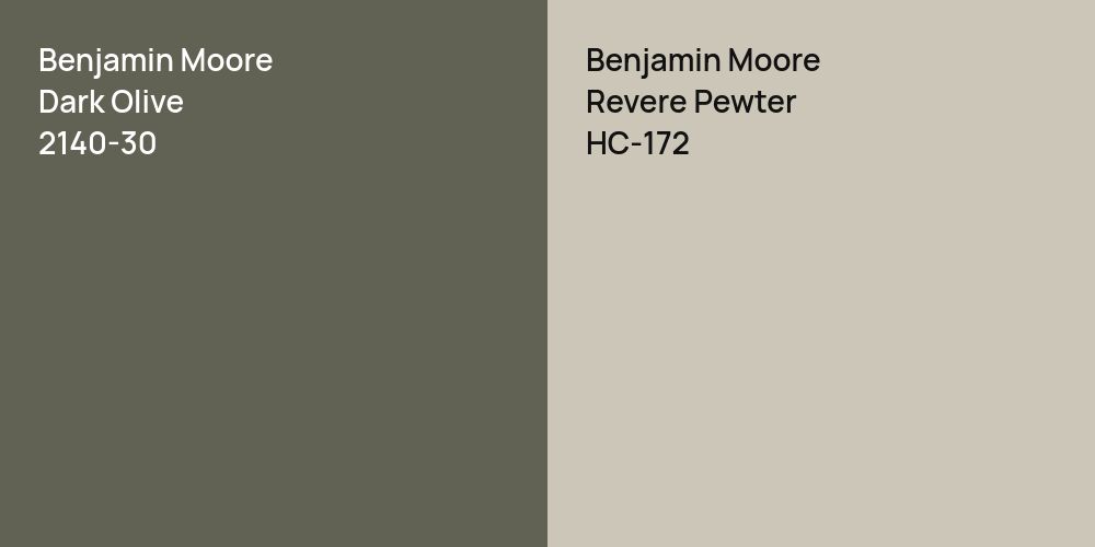 Benjamin Moore Dark Olive vs. Benjamin Moore Revere Pewter