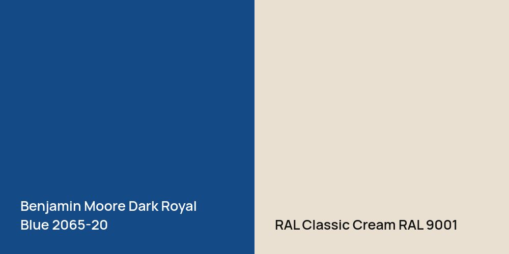 Benjamin Moore Dark Royal Blue vs. RAL Classic  Cream