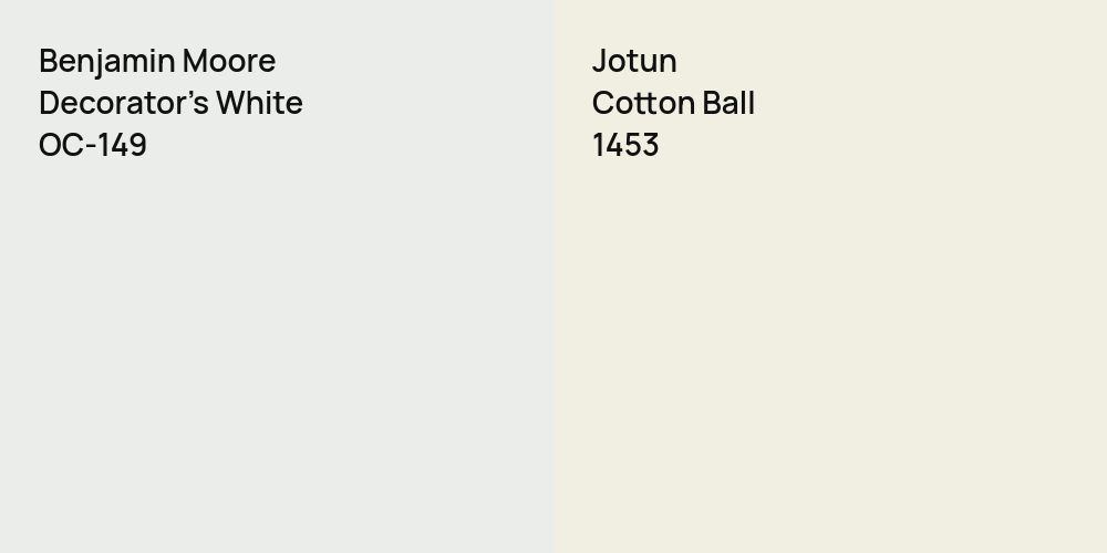 Benjamin Moore Decorator's White vs. Jotun Cotton Ball