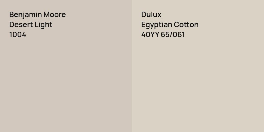 Benjamin Moore Desert Light vs. Dulux Egyptian Cotton