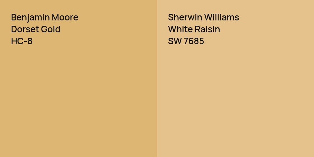 Benjamin Moore Dorset Gold vs. Sherwin Williams White Raisin