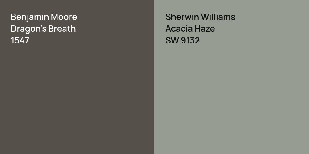 Benjamin Moore Dragon's Breath vs. Sherwin Williams Acacia Haze