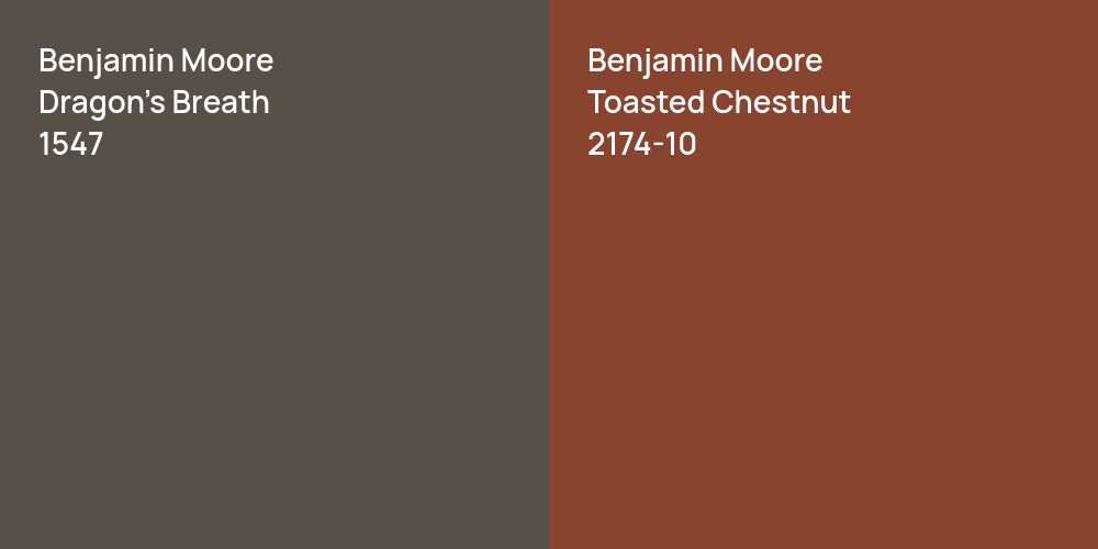 Benjamin Moore Dragon's Breath vs. Benjamin Moore Toasted Chestnut