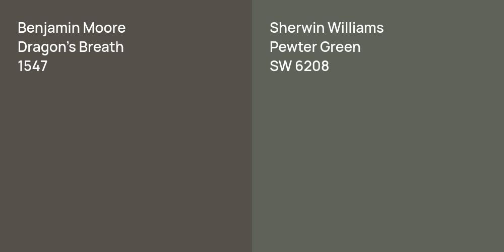 Benjamin Moore Dragon's Breath vs. Sherwin Williams Pewter Green