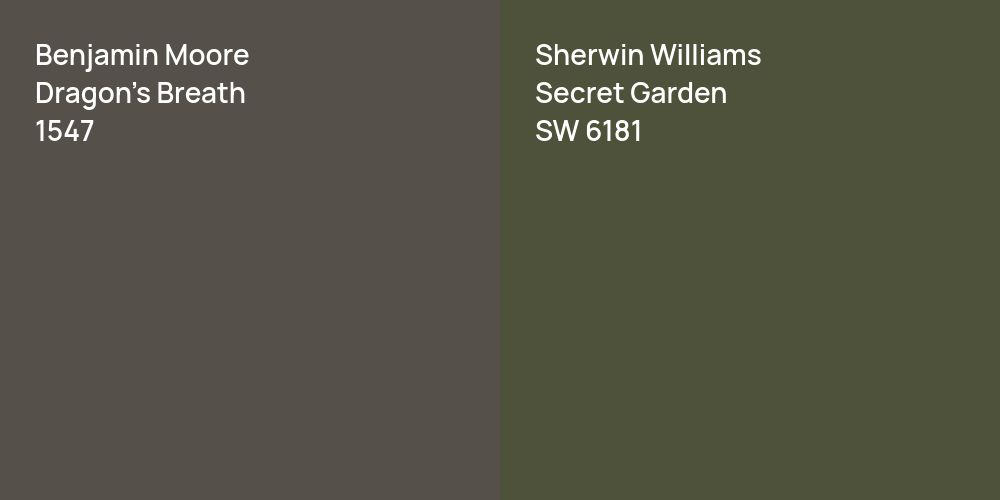 Benjamin Moore Dragon's Breath vs. Sherwin Williams Secret Garden