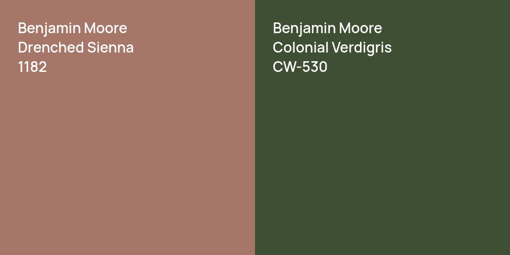 Benjamin Moore Drenched Sienna vs. Benjamin Moore Colonial Verdigris