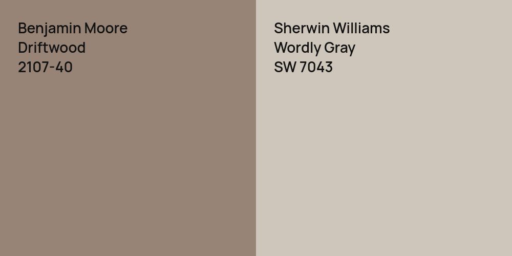 Benjamin Moore Driftwood vs. Sherwin Williams Wordly Gray