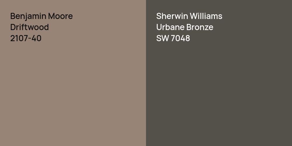 Benjamin Moore Driftwood vs. Sherwin Williams Urbane Bronze