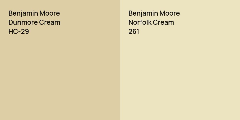 Benjamin Moore Dunmore Cream vs. Benjamin Moore Norfolk Cream