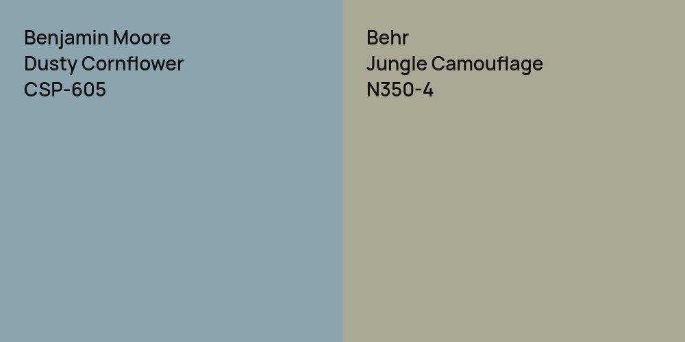 Benjamin Moore Dusty Cornflower vs. Behr Jungle Camouflage