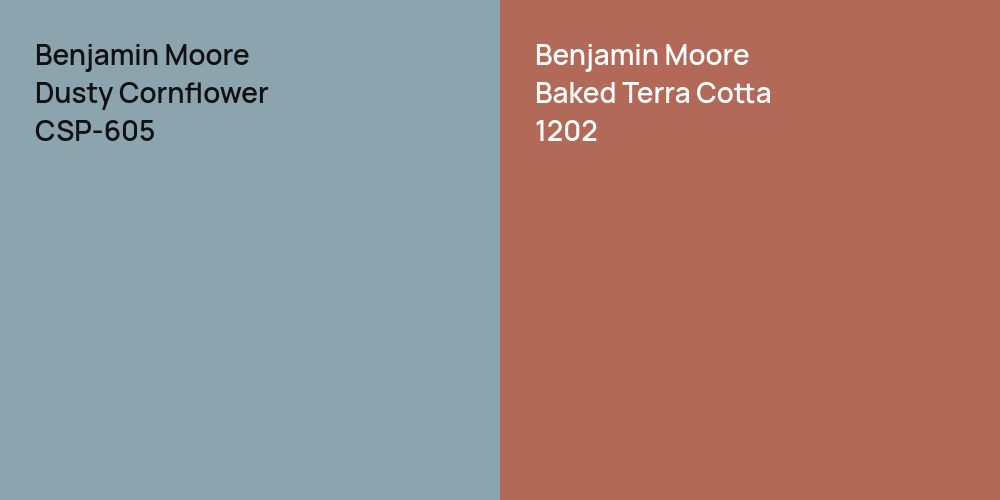 Benjamin Moore Dusty Cornflower vs. Benjamin Moore Baked Terra Cotta