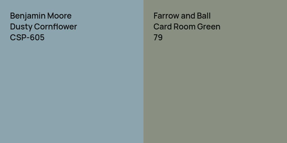 Benjamin Moore Dusty Cornflower vs. Farrow and Ball Card Room Green